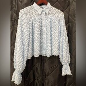 Collared Blouse - frilly baby blue button down - ASOS